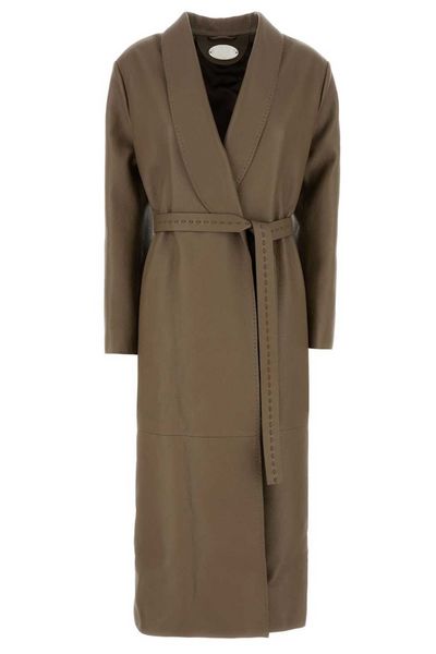 Fendi Belted Waist Leather Coat