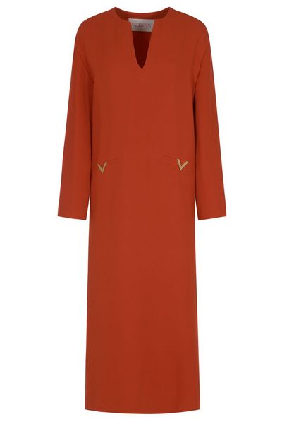 Valentino V Gold Straight Hem Midi Dress