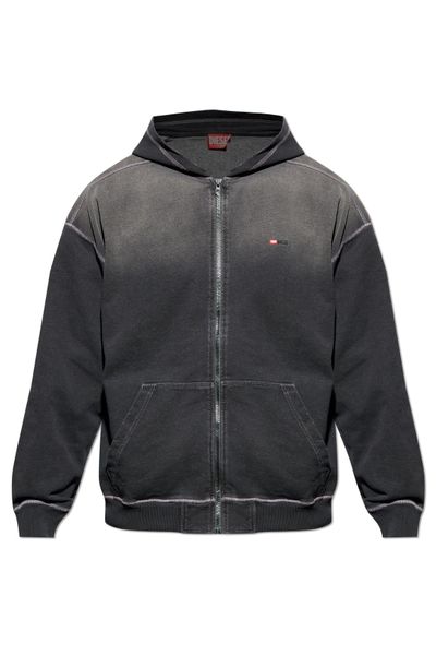 Diesel Zip-Up Logo Embroidered Hoodie