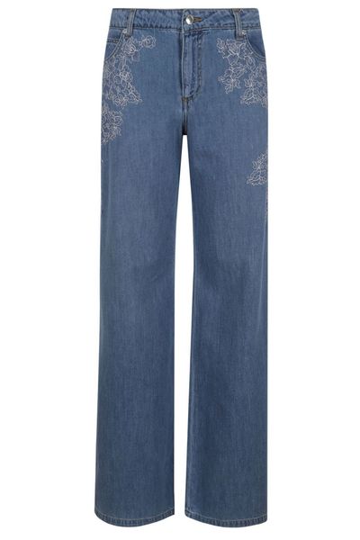 Ermanno Firenze Floral Embroidered Wide-Leg Jeans