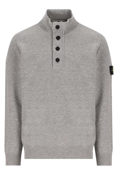 Stone Island Buttoned Stand-Collar Knitted Sweater