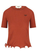 Fendi Logo Embroidered Ruffled-Hem Ribbed Top