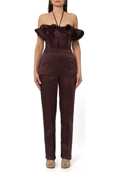 Elisabetta Franchi Maxi Ruffled Stretch Satin Jumpsuit