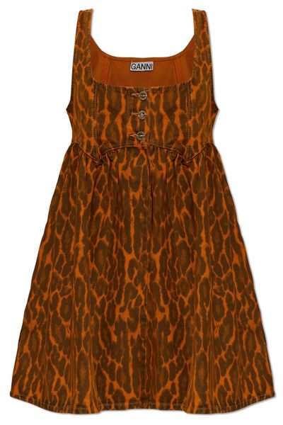 Ganni Leopard Denim Dress