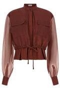 Brunello Cucinelli Sheer Sleeve Drawstring Top