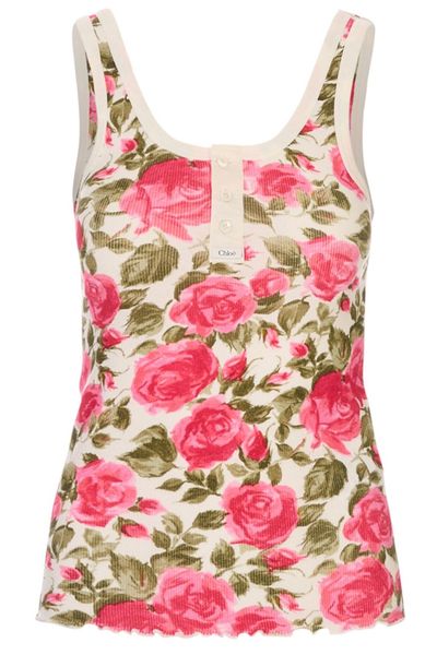 Chloé Henley Floral Print Tank Top