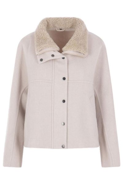 Brunello Cucinelli Shearling-Trim High Neck Coat
