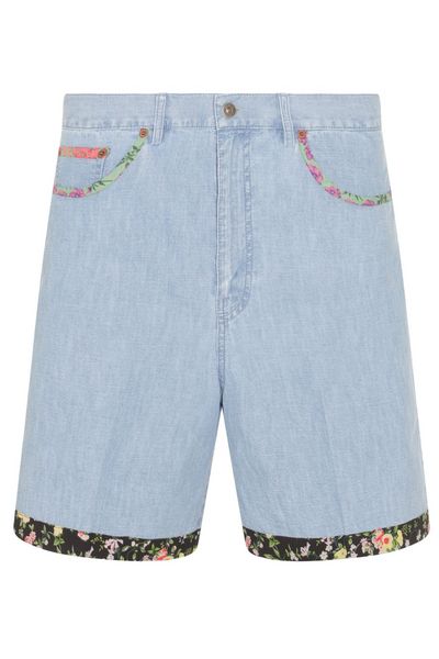 Valentino Floral-Trim Denim Shorts