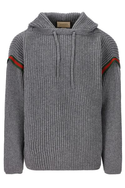 Gucci Web Striped Drawstring Knit Hoodie