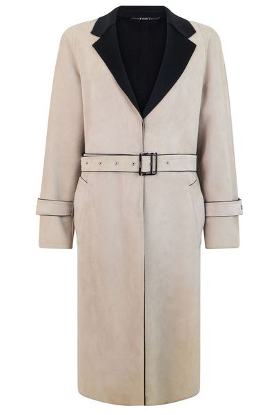 Moorer Karen Belted Contrast-Collar Coat