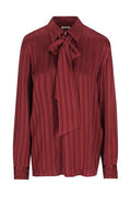 Saint Laurent Cassandre Lavallière Striped Blouse