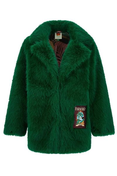Farm Rio Graphic Patch Faux Fur Coat