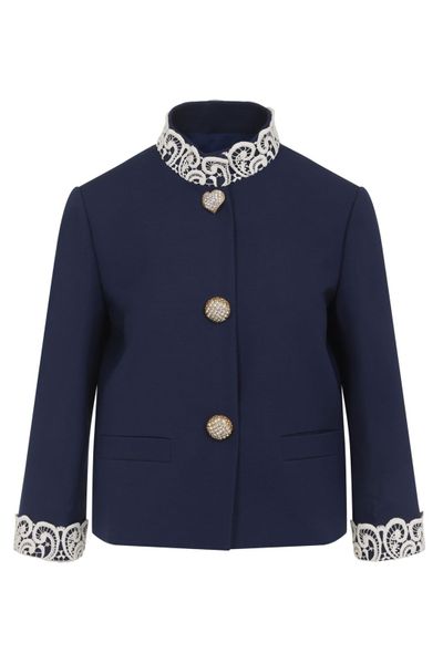 Valentino Lace-Trim Button-Up Jacket