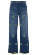 Valentino Heart Embellished Wide Leg Jeans