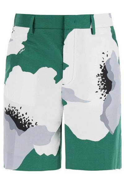 Valentino Flower Portrait-Print Poplin Bermuda Shorts