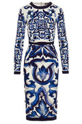 Dolce & Gabbana Majolica-Print Long-Sleeved Dress
