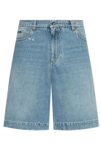 Dolce & Gabbana Logo Plaque Distressed Denim Shorts