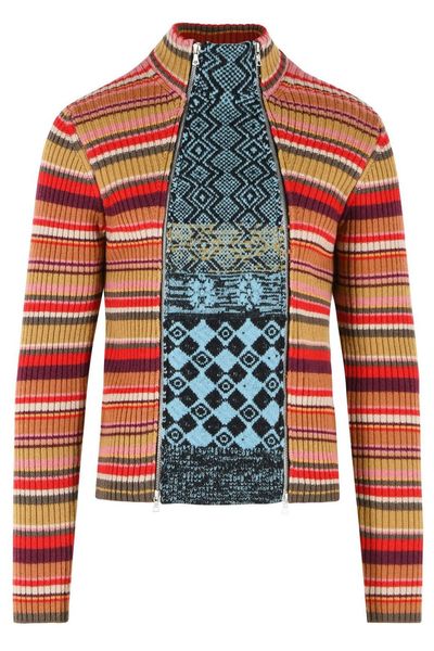 Dries Van Noten Macau Zip-Up Patterned Knitted Sweater