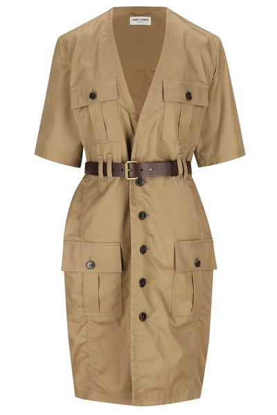 Saint Laurent Saharienne V-Neck Short-Sleeved Dress
