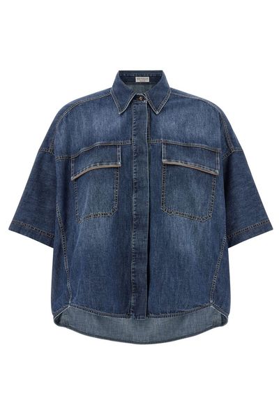 Brunello Cucinelli Shiny Pockets Denim Shirt