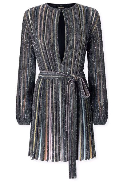 Missoni Belted Metallic Stripe Short Dress
