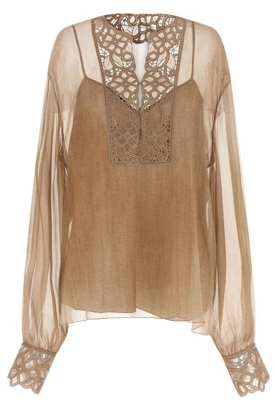 Ermanno Scervino Sheer Carved Plastron Top