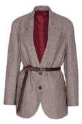 Brunello Cucinelli Houndstooth Detailed Belted Blazer