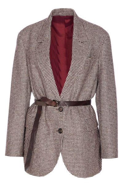 Brunello Cucinelli Houndstooth Detailed Belted Blazer
