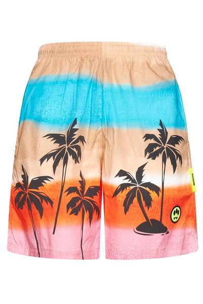 Barrow Palm-Tree Printed Striped Bermuda Shorts