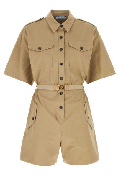 Prada Short-Sleeved Belted Jumpsuit