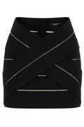 Balmain V-Waist Mesh Insert Stretch Mini Skirt