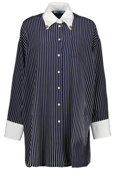 Prada Belted Waist Striped Dress