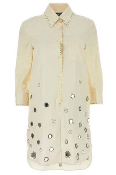 Prada Appliqué-Detailed Button-Up Shirtdress