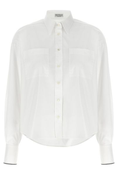 Brunello Cucinelli Shiny Cuff Stretched Poplin Shirt