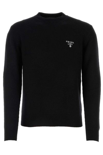 Prada Logo Embroidered Crewneck Knit Sweater