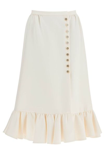 Valentino Crepe Couture Ruffled Hem Midi Skirt