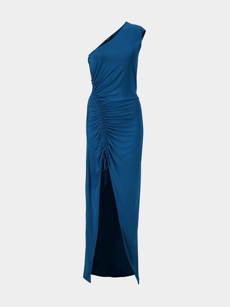 Balmain One-Shoulder Draped Long Dress
