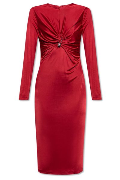 Versace Safety Pin Gathered Long-Sleeved Midi Dress