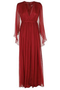Alberta Ferretti Pleated Cape Maxi Dress