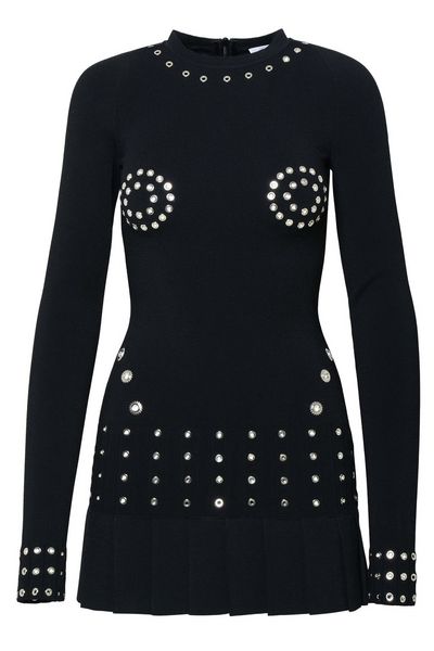Off-White Embellished Crewneck Long-Sleeved Dress