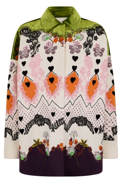 Valentino Floral Patterned Button-Up Velvet Coat