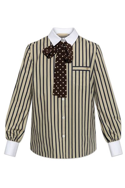Valentino Pussy-Bow Striped Shirt