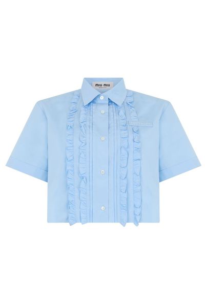 Miu Miu Ruffled Cropped Poplin Shirt