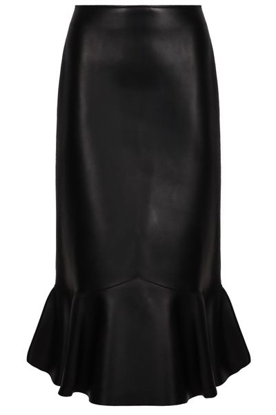 Fendi High Waist Peplum-Hem Leather Midi Skirt