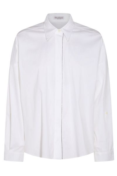 Brunello Cucinelli Embellished Curved Hem Shirt