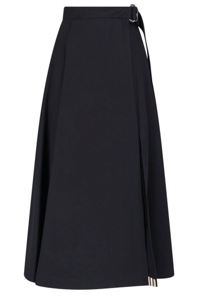 Burberry Front-Slit Twill Midi Skirt