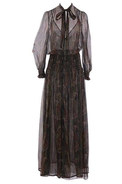 Saint Laurent Lavallière Gathered Long-Sleeved Dress