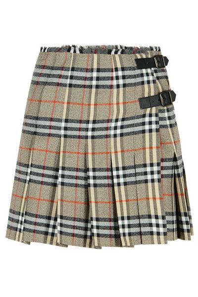 Burberry Checked Pleated Fringed-Waist Mini Skirt
