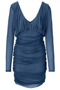 Saint Laurent V-Neck Draped Long-Sleeved Dress