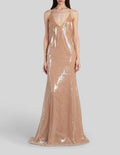 David Koma Gradient Sequinned V-Neck Gown